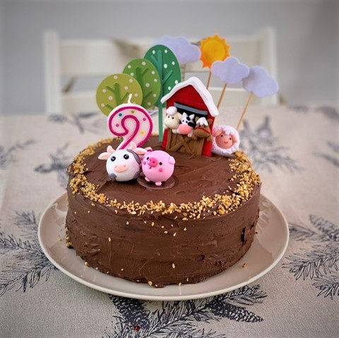 farm themed chocolate birthday-cake